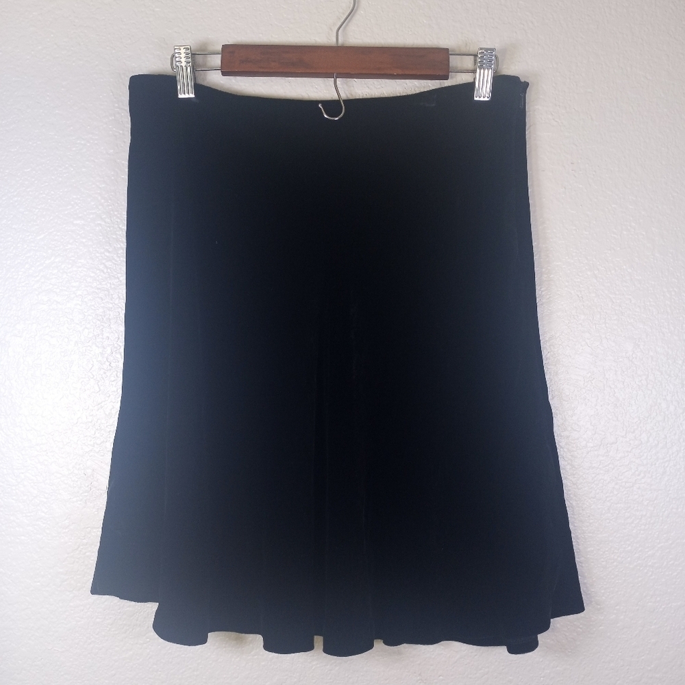 Ann Taylor Vintage Black Velvet Silk Blend Lined A Line Whimsigoth Boho Skirt 14 - Picture 5 of 11